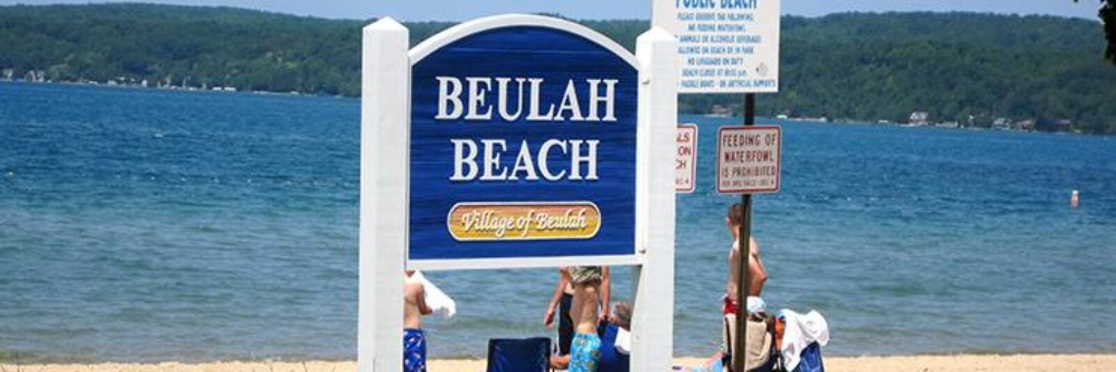 Beulah Beach sign on Crystal Lake