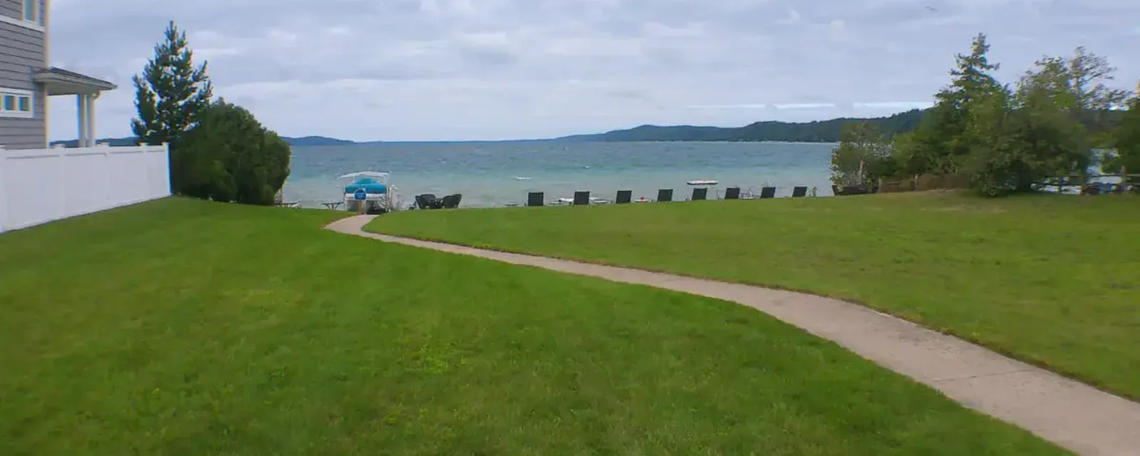 Resort lawn leading down to Crystal Lake